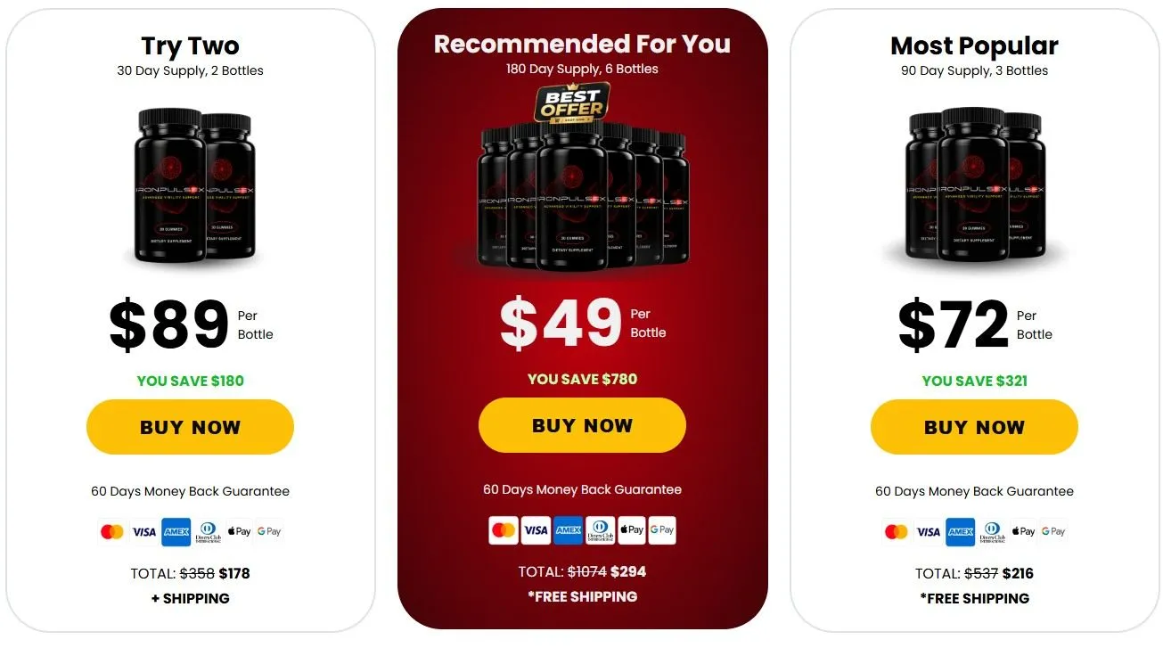 IronPulseX® order page with package pricing options